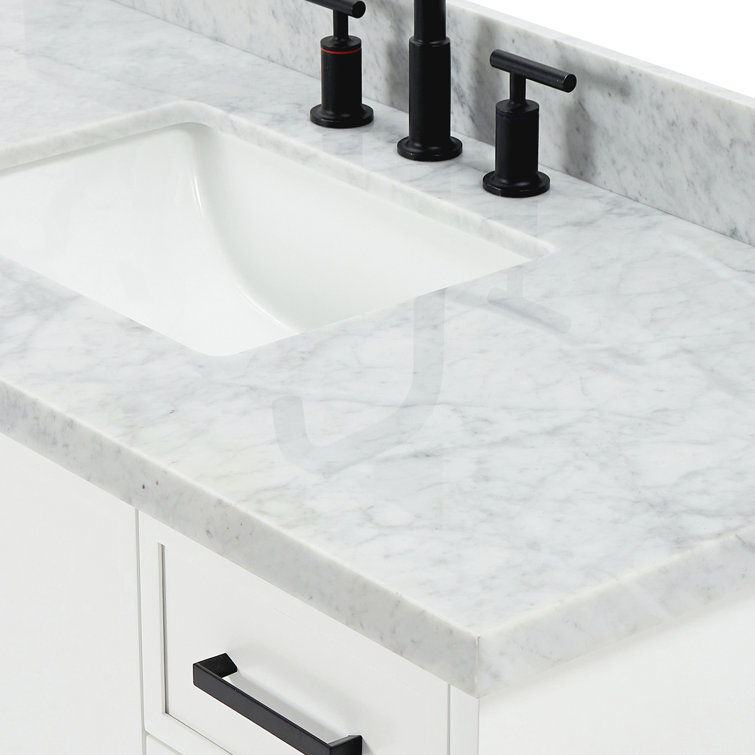 White Marble Top Single Sink Bathroom Vanity with Solid Wood Base