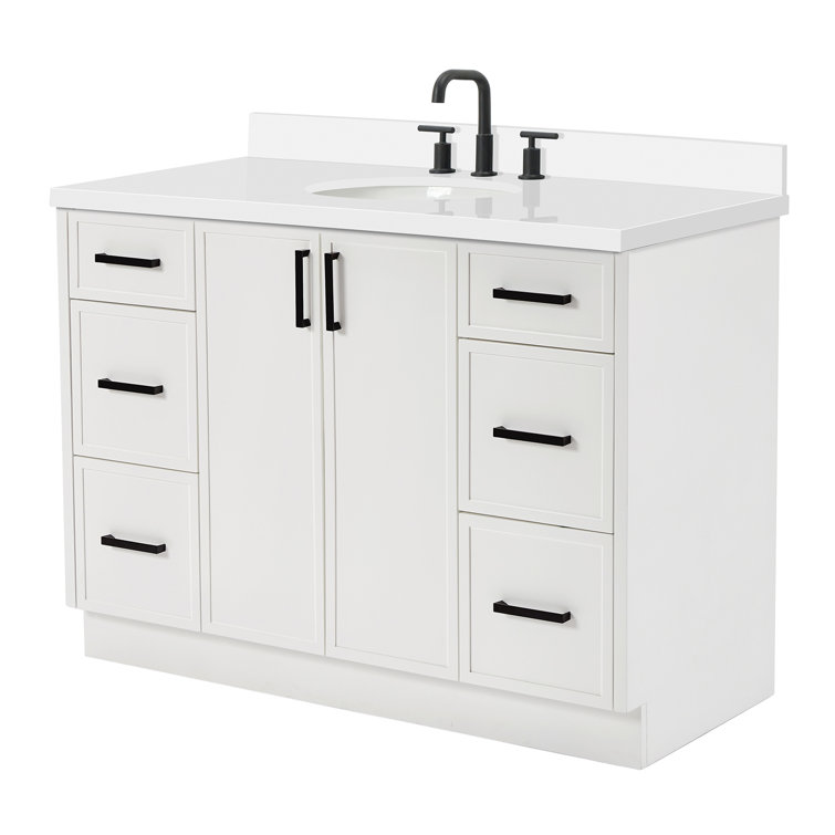 White Solid Wood Single Sink Bathroom Vanity with Quartz Top