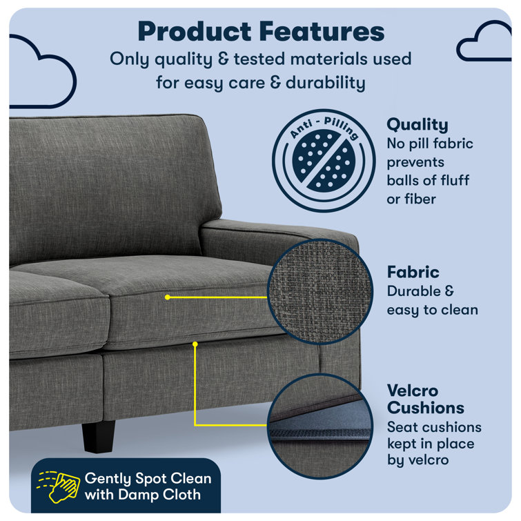 Gray Linen Reclining Sofa with Removable Cushions and Wood Frame