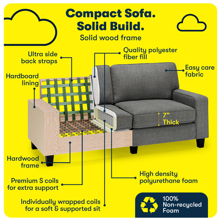 Gray Linen Reclining Sofa with Removable Cushions and Wood Frame