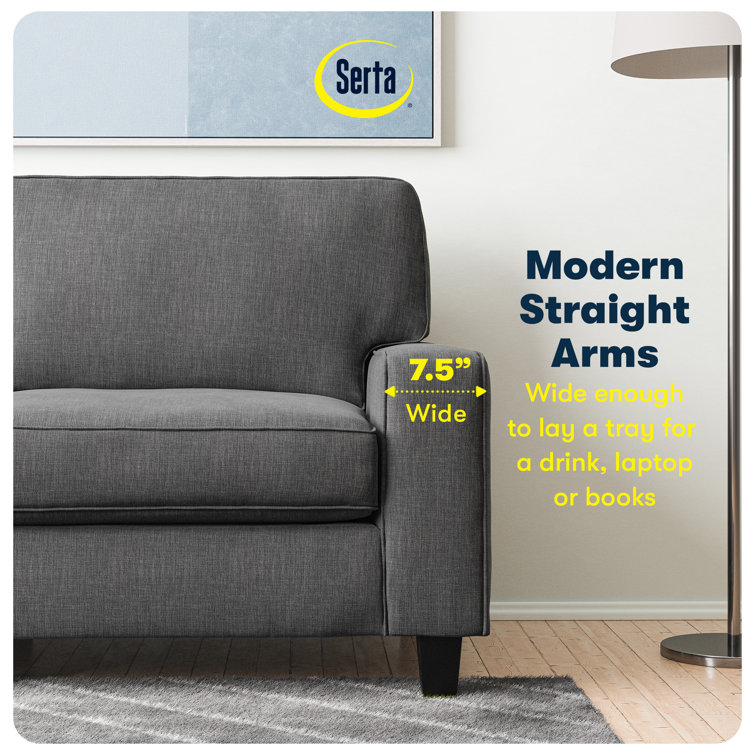 Gray Linen Fabric Sectional with Track Arms and Wood Legs