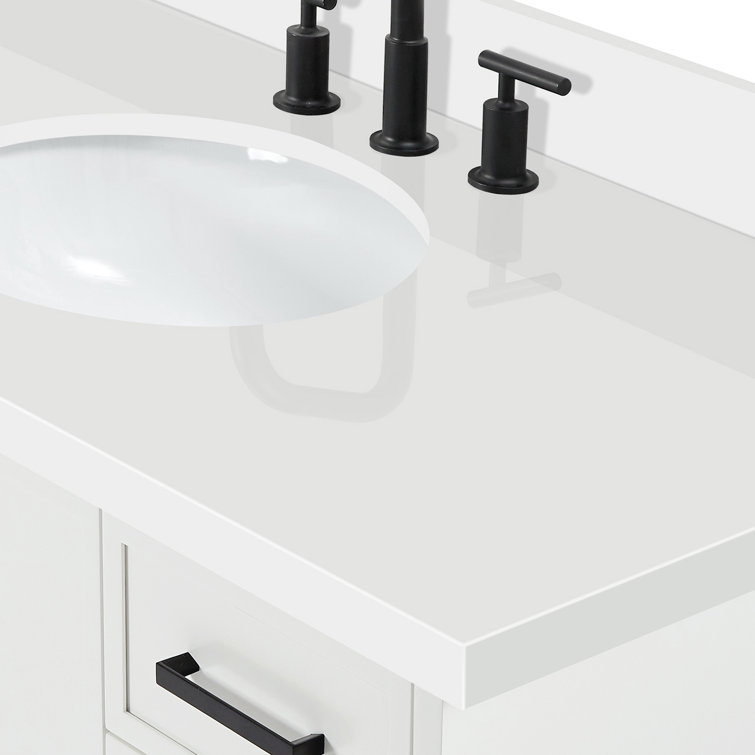 White Solid Wood Single Sink Bathroom Vanity with Quartz Top
