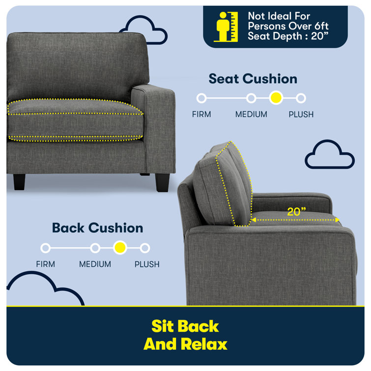 Gray Linen Reclining Sofa with Removable Cushions and Wood Frame