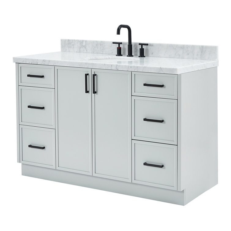 Gray Single Sink Bathroom Vanity with Italian Carrara Marble Top