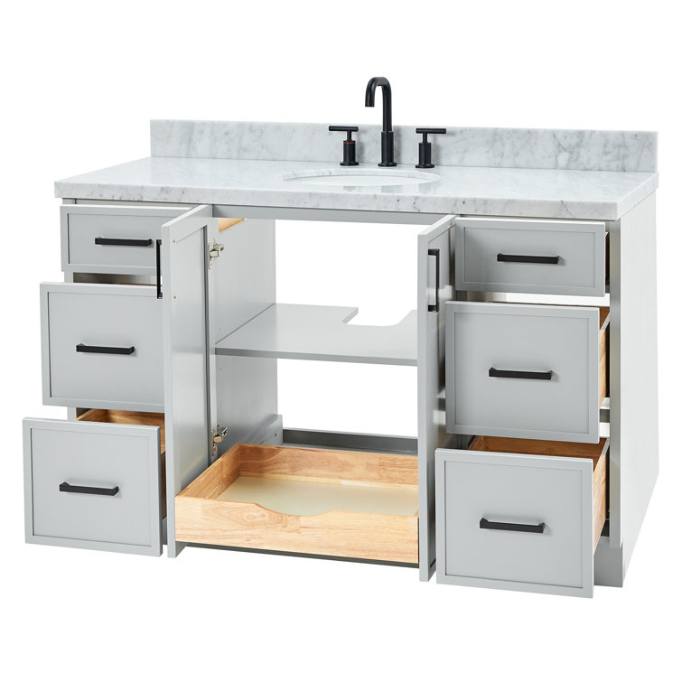 Gray Single Sink Bathroom Vanity with Italian Carrara Marble Top