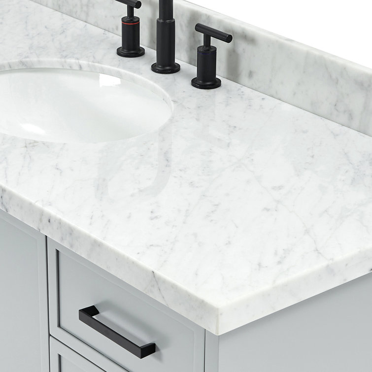 Gray Single Sink Bathroom Vanity with Italian Carrara Marble Top