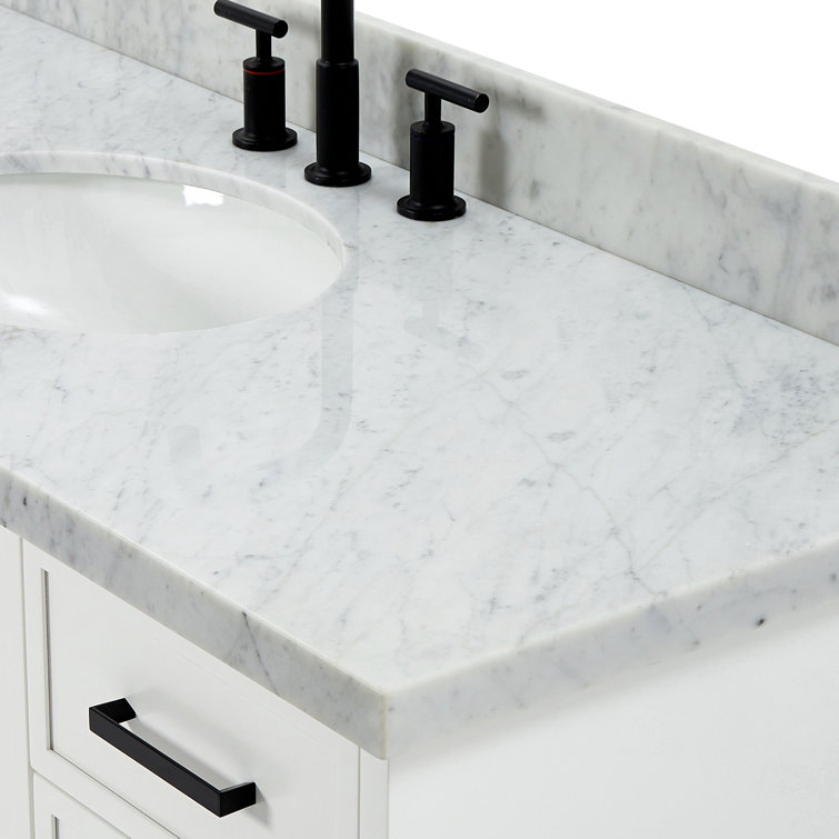 Kelly 55" White Solid Wood Single Sink Vanity with Carrara Marble Top