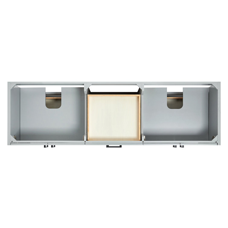 Gray Solid Wood Double Sink Bathroom Vanity with Carrara Quartz Top