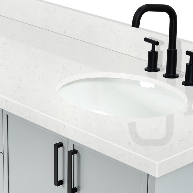Gray Solid Wood Double Sink Bathroom Vanity with Carrara Quartz Top