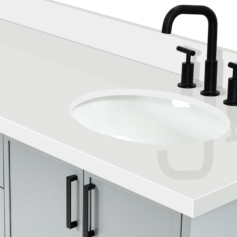 Gray Double Sink Bathroom Vanity with Quartz Top