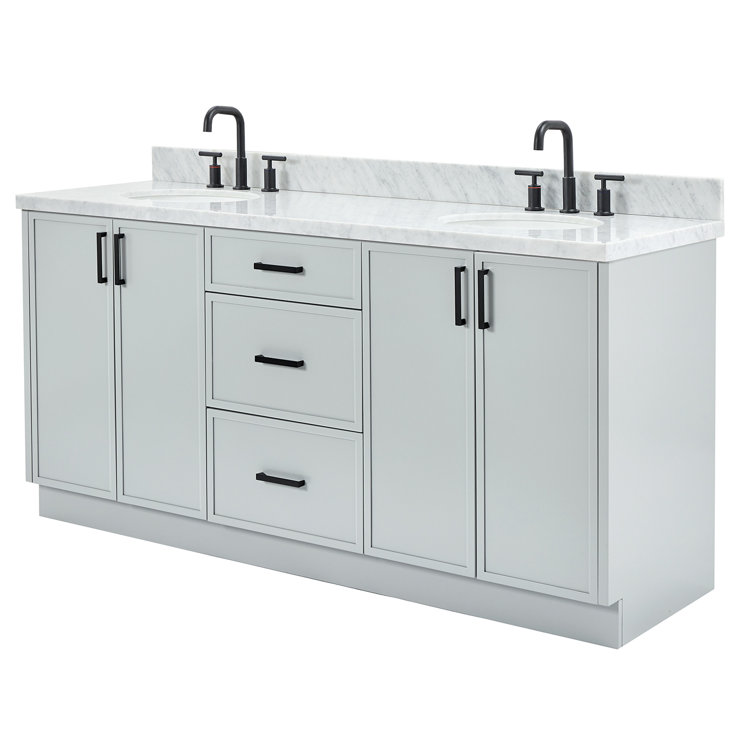 Gray Double Sink Freestanding Bathroom Vanity with Marble Top
