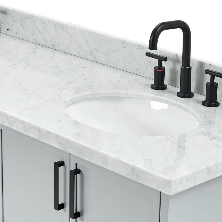 Gray Double Sink Freestanding Bathroom Vanity with Marble Top