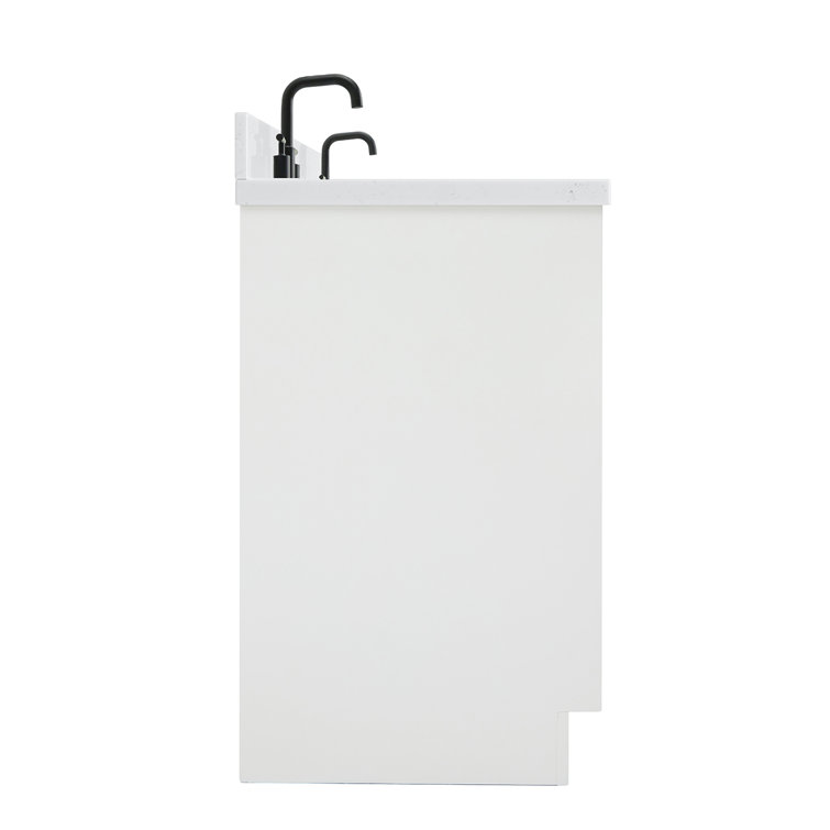 White Solid Wood Double Sink Bathroom Vanity with Carrara Quartz Top
