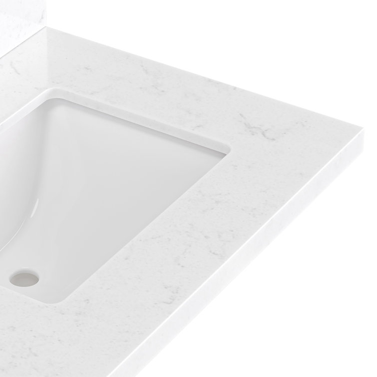 White Solid Wood Double Sink Bathroom Vanity with Carrara Quartz Top