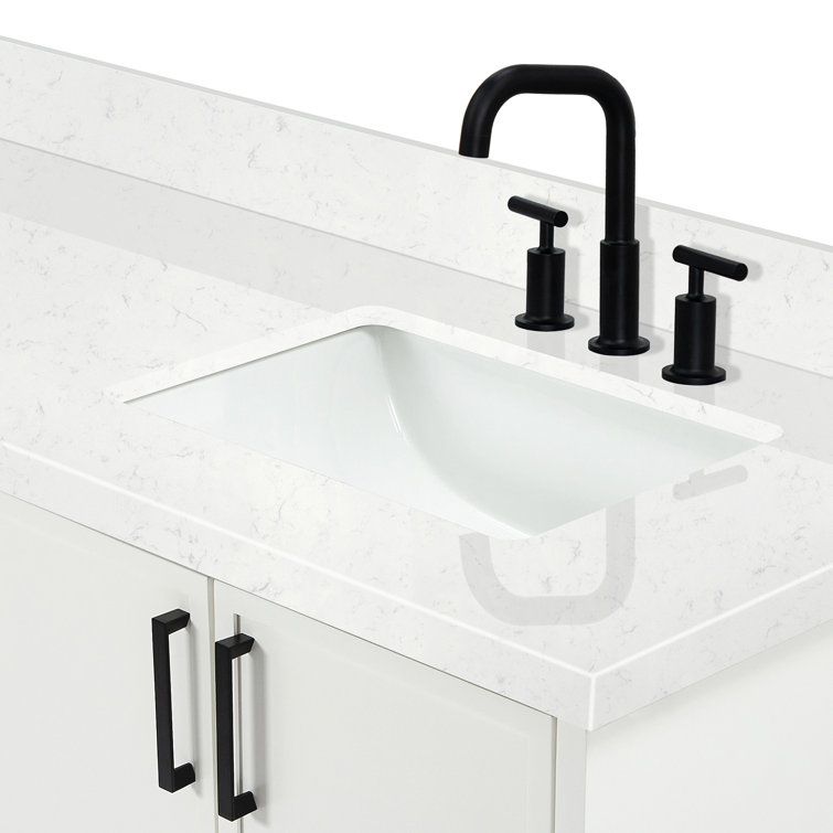White Solid Wood Double Sink Bathroom Vanity with Carrara Quartz Top