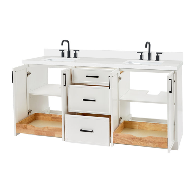 Kelly 73" White Wood Double Sink Vanity with Quartz Top