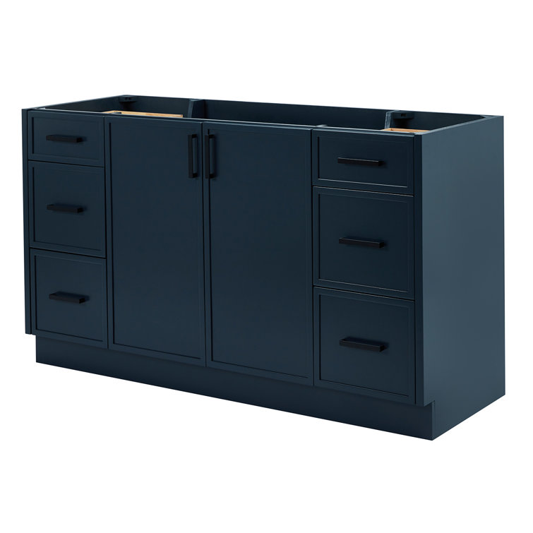Midnight Blue Solid Wood 60" Freestanding Bathroom Vanity