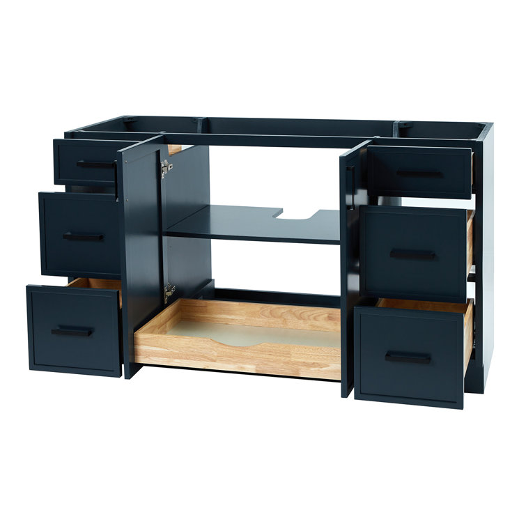 Midnight Blue Solid Wood 60" Freestanding Bathroom Vanity