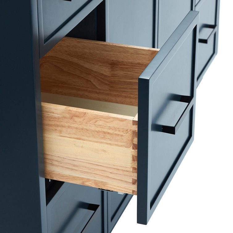 Midnight Blue Solid Wood 60" Freestanding Bathroom Vanity