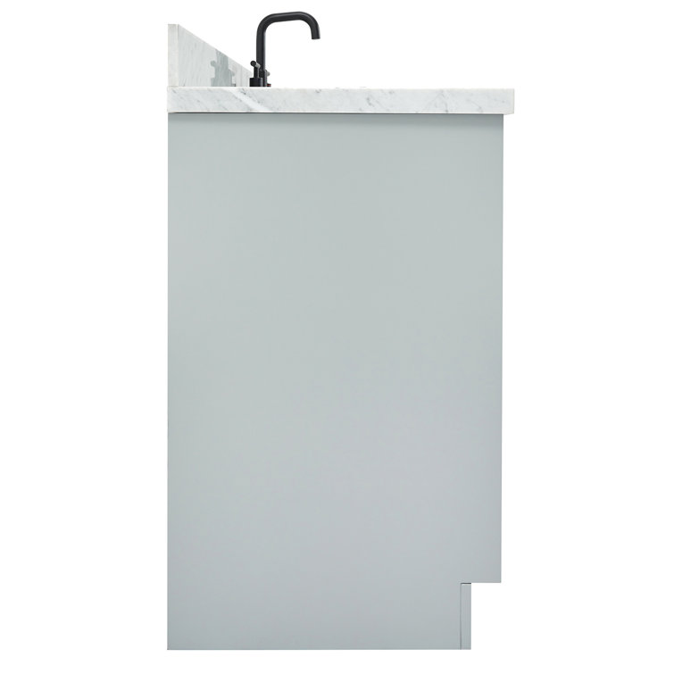 Gray Solid Wood Freestanding Single Sink Bathroom Vanity with Marble Top