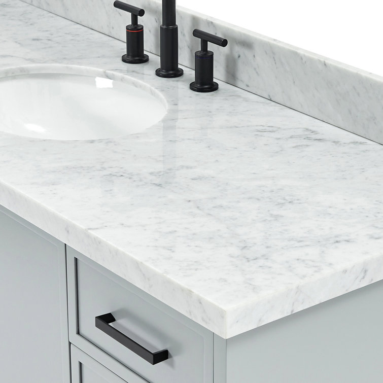 Gray Solid Wood Freestanding Single Sink Bathroom Vanity with Marble Top
