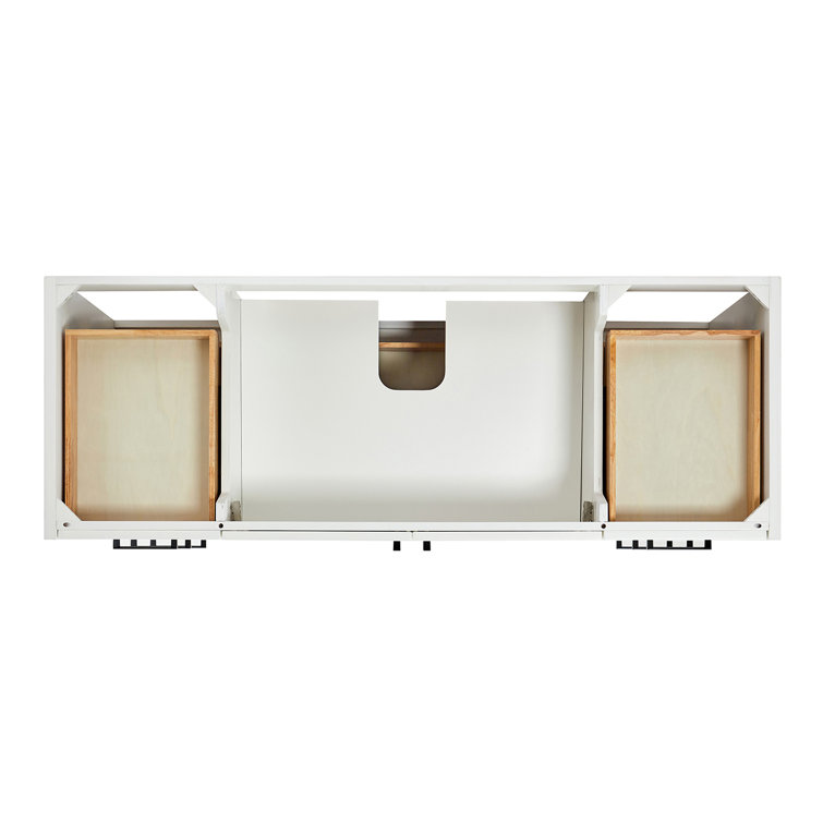 White Solid Wood and Quartz Single Sink Bathroom Vanity, 61 inches