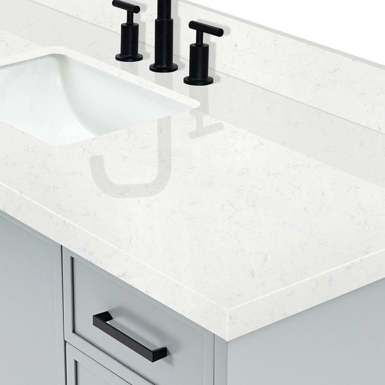 Gray Solid Wood Single Sink Bathroom Vanity with Carrara Quartz Top