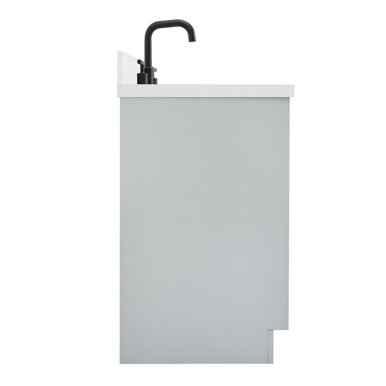Gray Solid Wood Single Sink Bathroom Vanity with Carrara Quartz Top