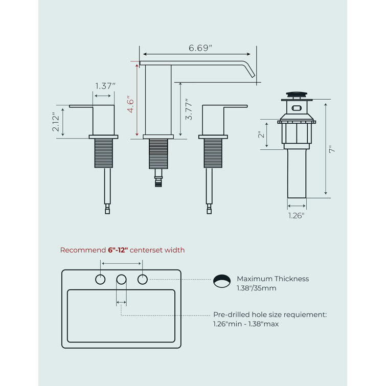 Brushed Gold Square Widespread 2-Handle Bathroom Faucet with Drain Assembly