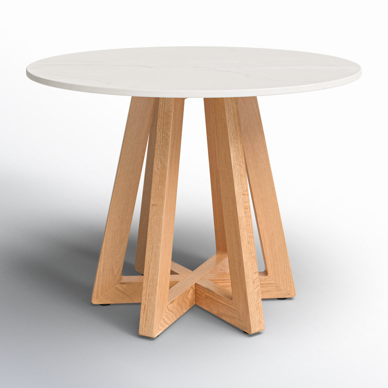 Creston 55'' Round White Marble Top Dining Table with Honey Oak Base