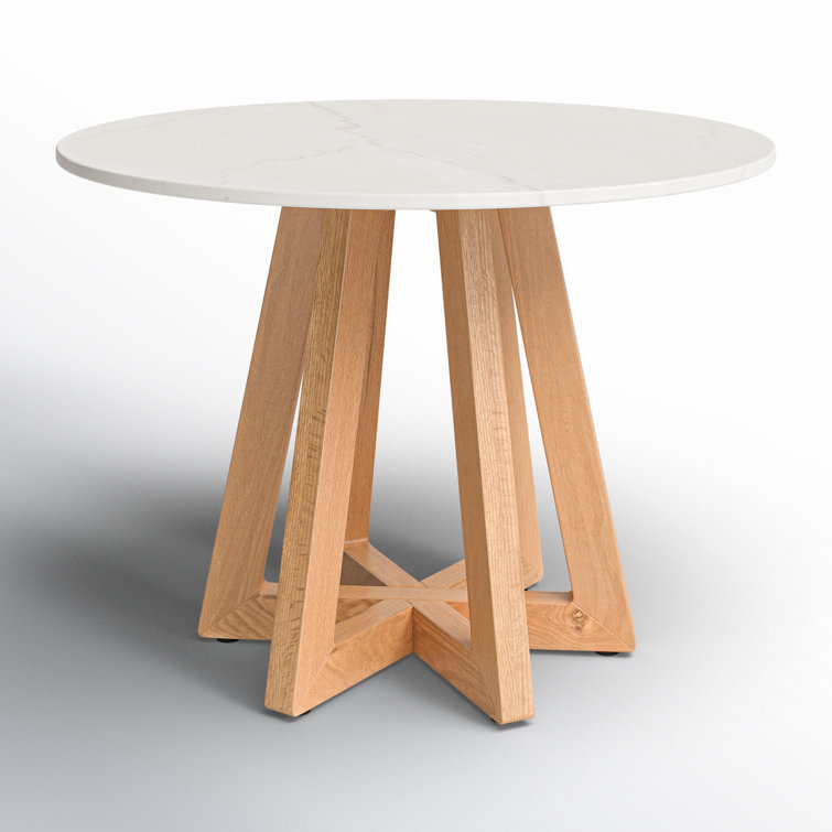 Creston 55'' Round White Marble Top Dining Table with Honey Oak Base
