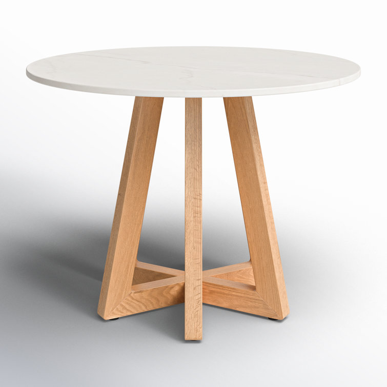 Creston 55'' Round White Marble Top Dining Table with Honey Oak Base