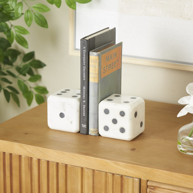 White and Black Marble Dice Bookends Set of 2