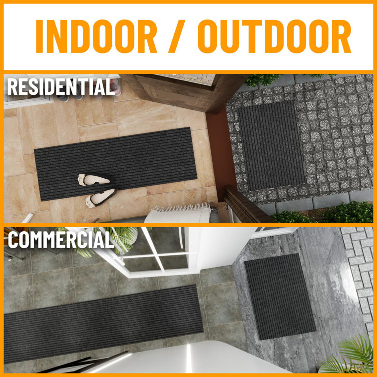 Gray Ribbed Polyester Utility Garage and Patio Rug 5' x 6'11"
