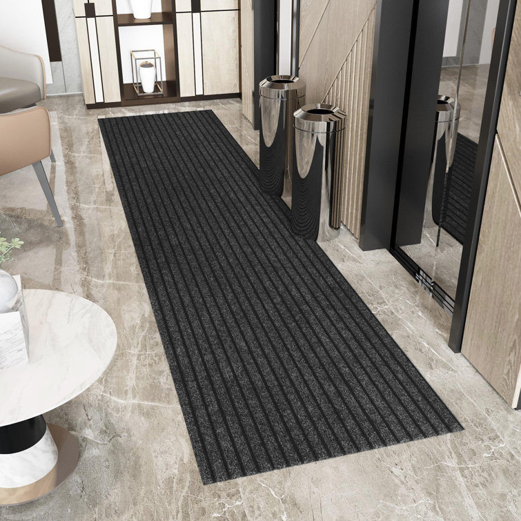 Gray Non-Slip Synthetic Indoor/Outdoor Runner Rug, 2' x 10'