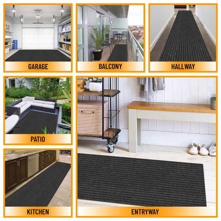 Gray Ribbed Polyester Utility Garage and Patio Rug 5' x 6'11"