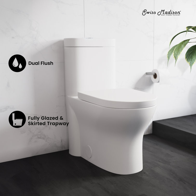 White Ceramic Elongated Dual Flush One-Piece Toilet