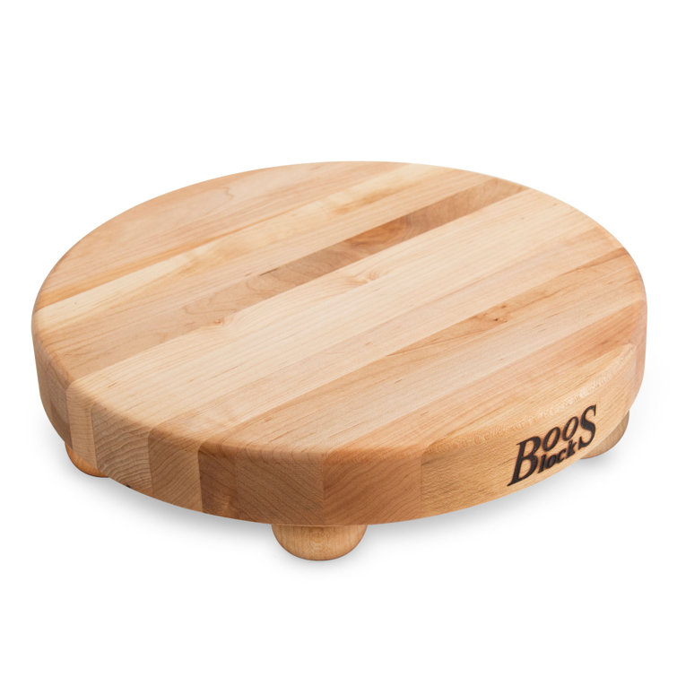 Maple Wood Round Cutting Board with Bun Feet, 12-Inch Diameter