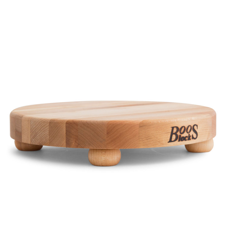 Maple Wood Round Cutting Board with Bun Feet, 12-Inch Diameter