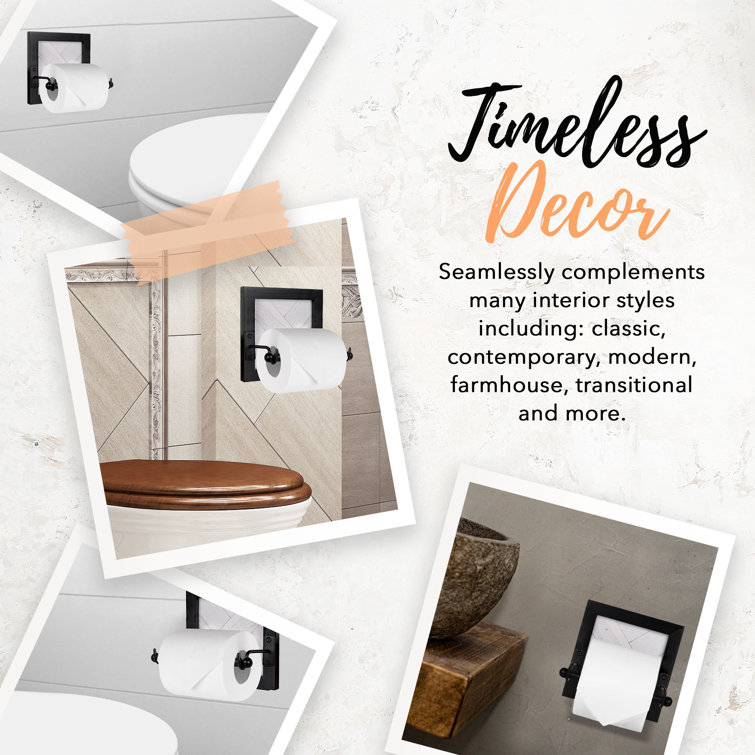 Black and White Wood and Iron Wall Mount Toilet Paper Holder