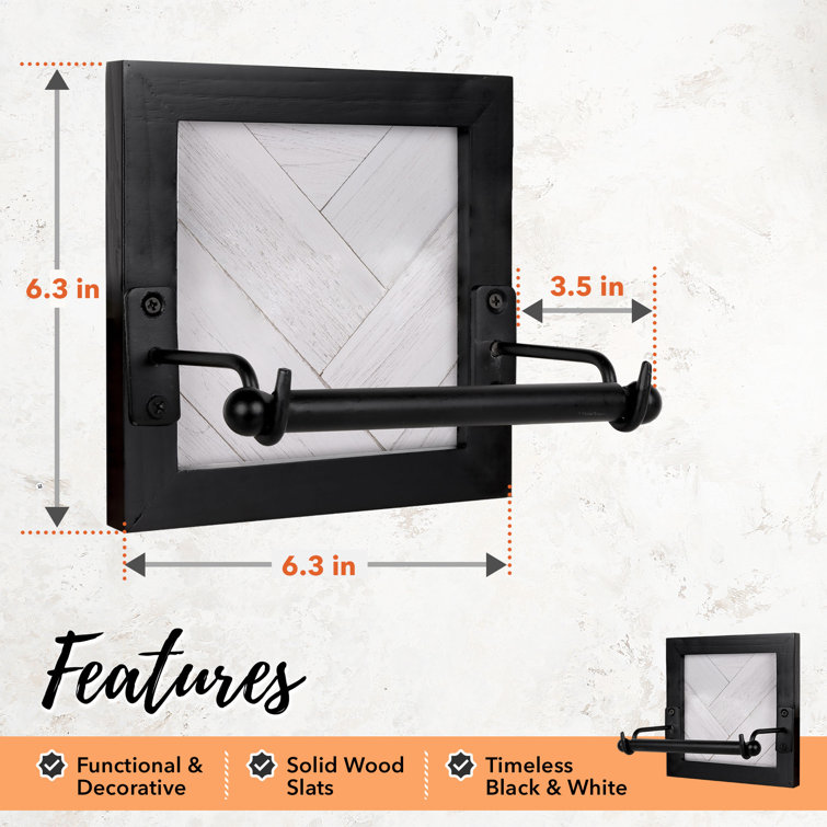 Black and White Wood and Iron Wall Mount Toilet Paper Holder