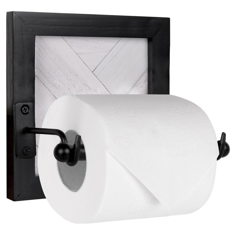 Black and White Wood and Iron Wall Mount Toilet Paper Holder