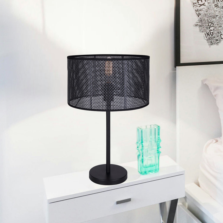 Romola 22" Black Table Lamp with Rattan Shade and 3-Way Switch