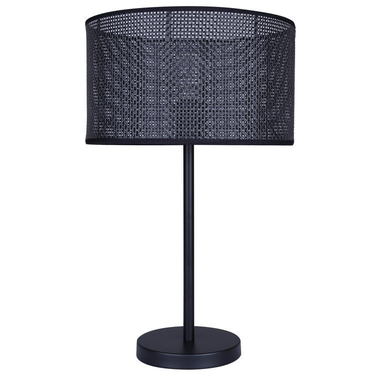 Romola 22" Black Table Lamp with Rattan Shade and 3-Way Switch
