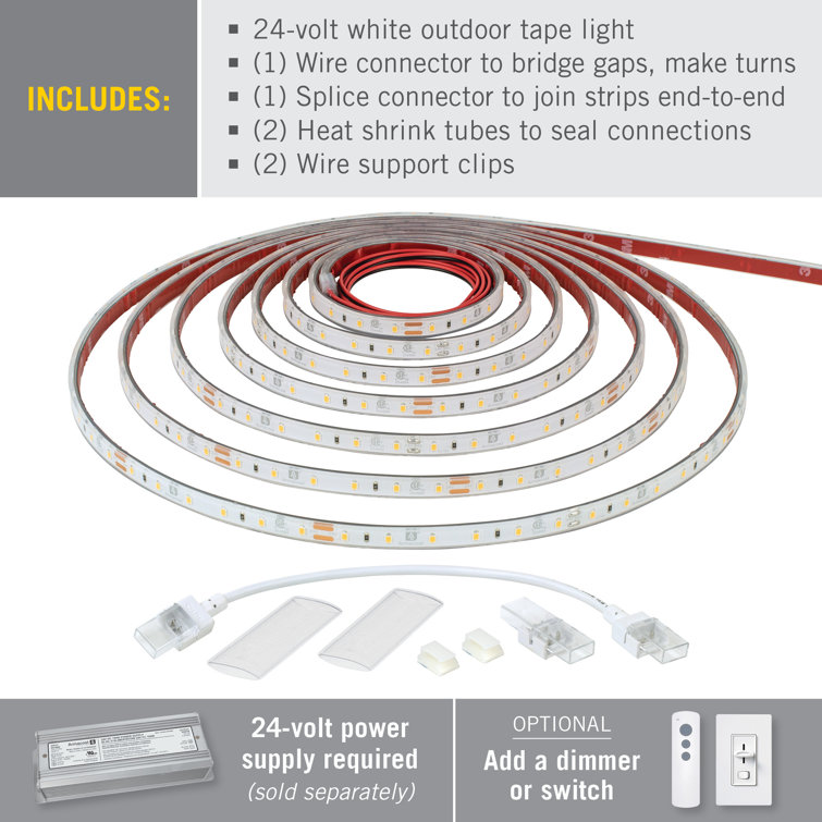 32 ft White Outdoor LED Tape Light with 24V Power