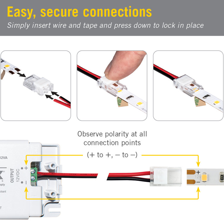 SureLock Pro 2-Pin Clear LED Strip Light Connectors, 4 Pack