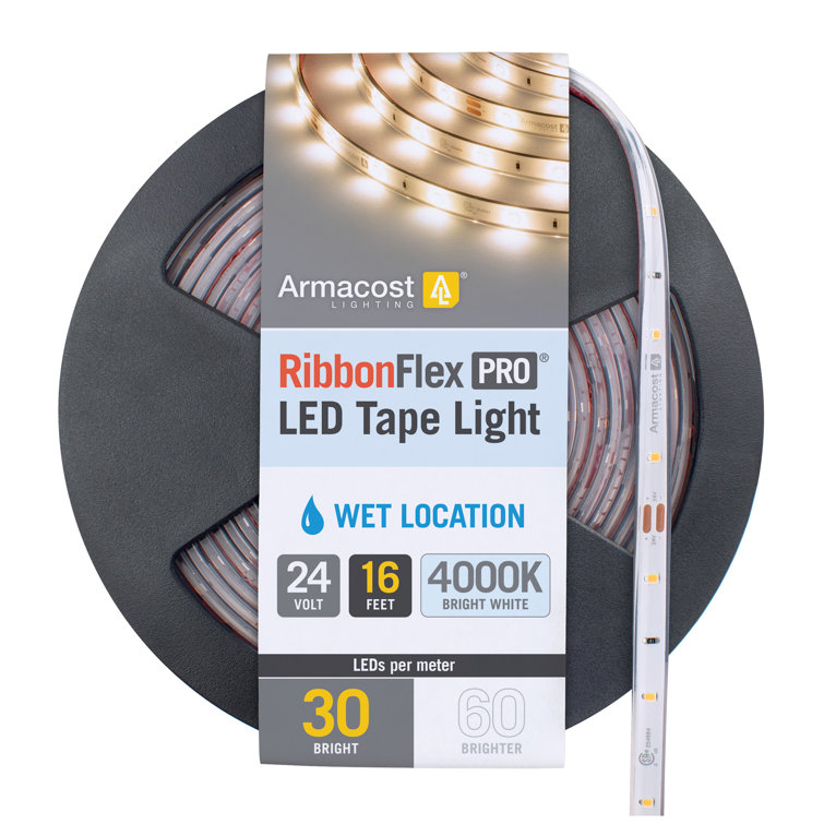 Armacost Lighting 154430 RibbonFlex Pro, 24V, 3000K, 30LEDs/M, IP67, 5M Under Cabinet Tape Light