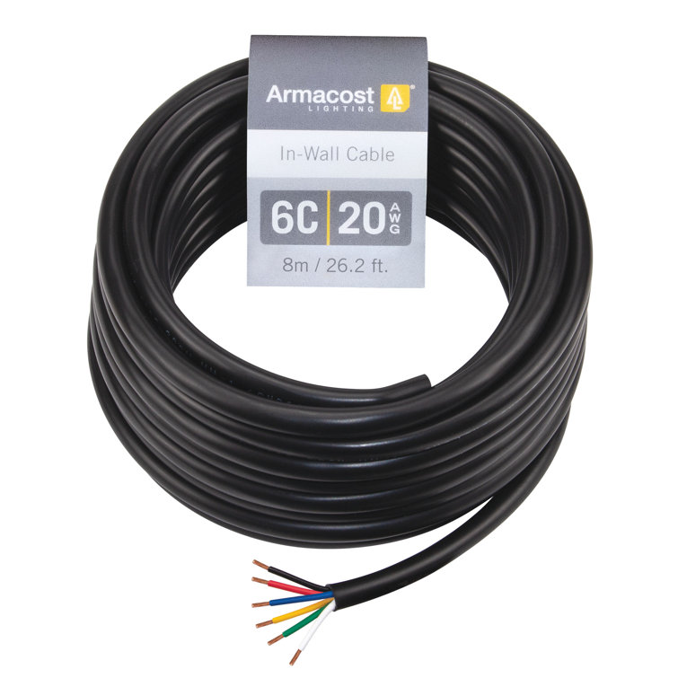 26 ft Black PVC 20AWG In-Wall Cable for LED Lighting