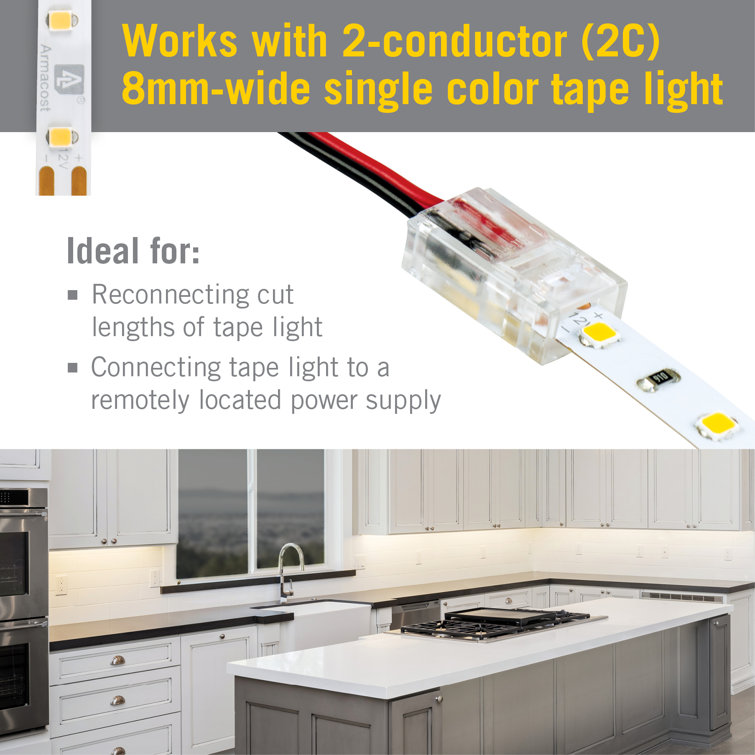 Clear Plastic 2 Pin LED Strip Light Connectors, 6 Pack