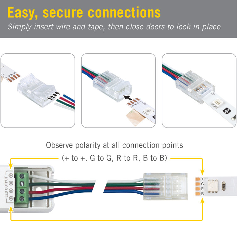 Clear 4-Pin RGB LED Tape Light Connectors, 6-Pack